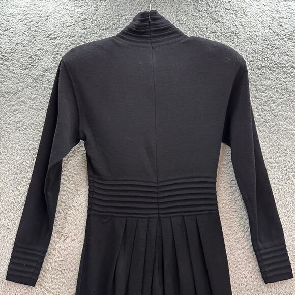 Vintage Ann Tjian for KENAR2 Black Long Sleeve Dress‎ Mock Neck Wool Blend - Picture 8 of 9